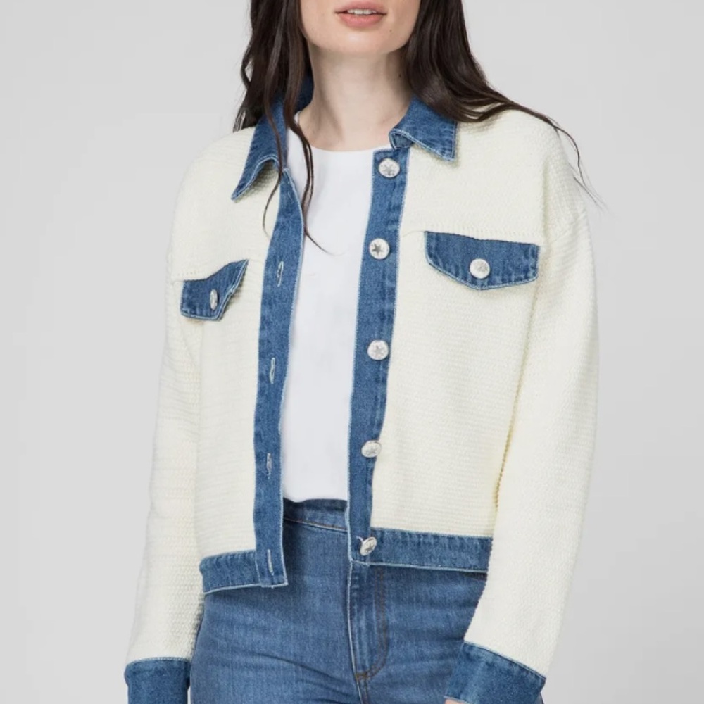 Sandro Women's Ecru Knit Denim Jacket US 2